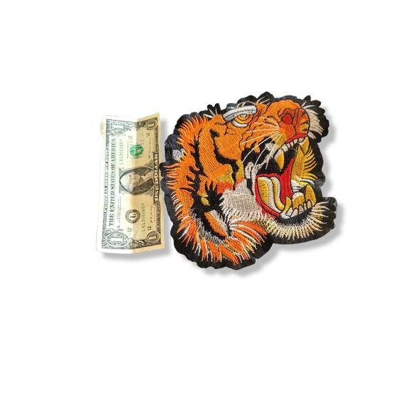 Large Tiger Head Patch Sewn On Black Felt - Picture 2 of 4